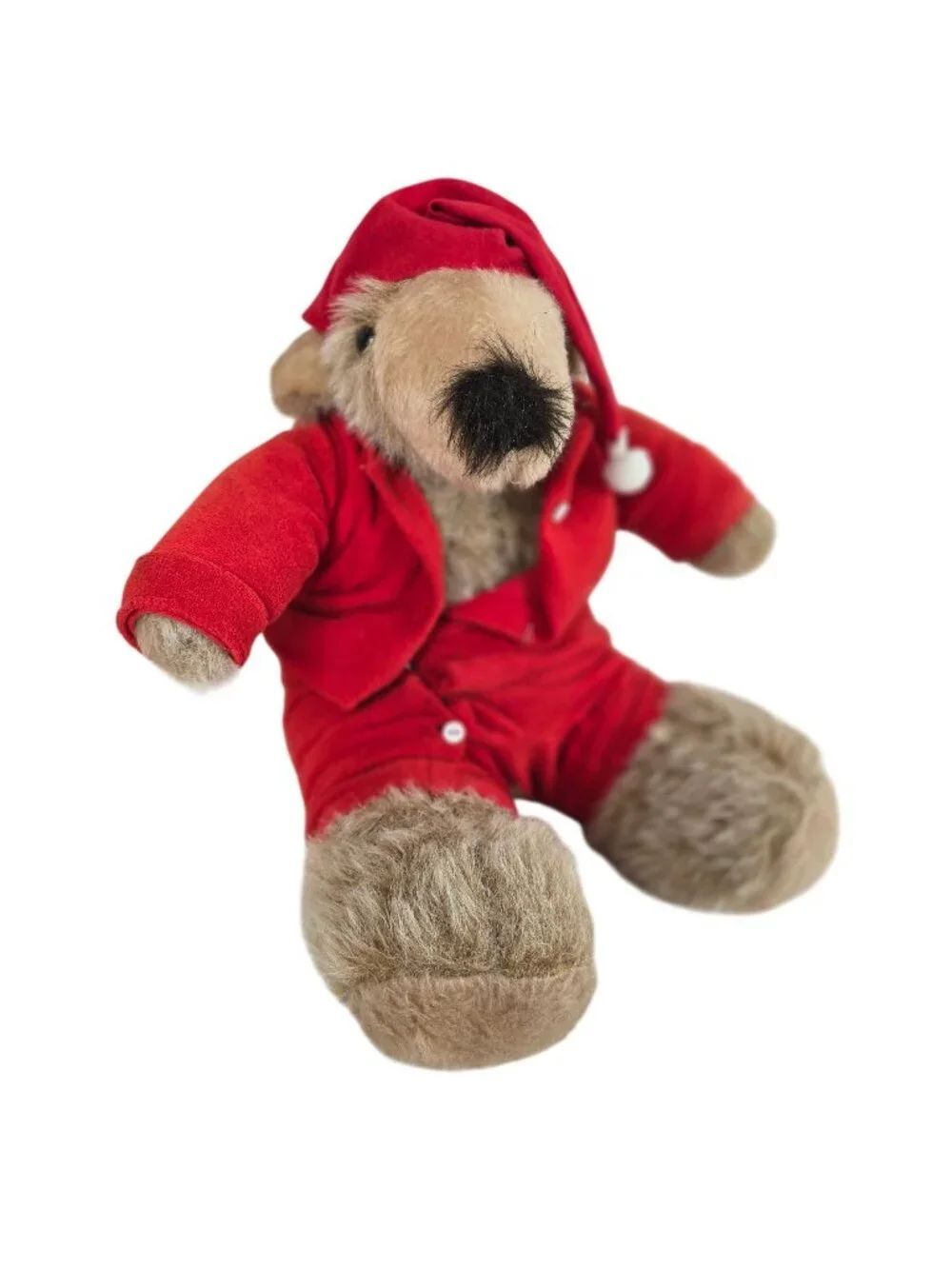 Vintage 80s Bearly Human Brown Teddy Bear Red Pajamas Sleep Hat 18"